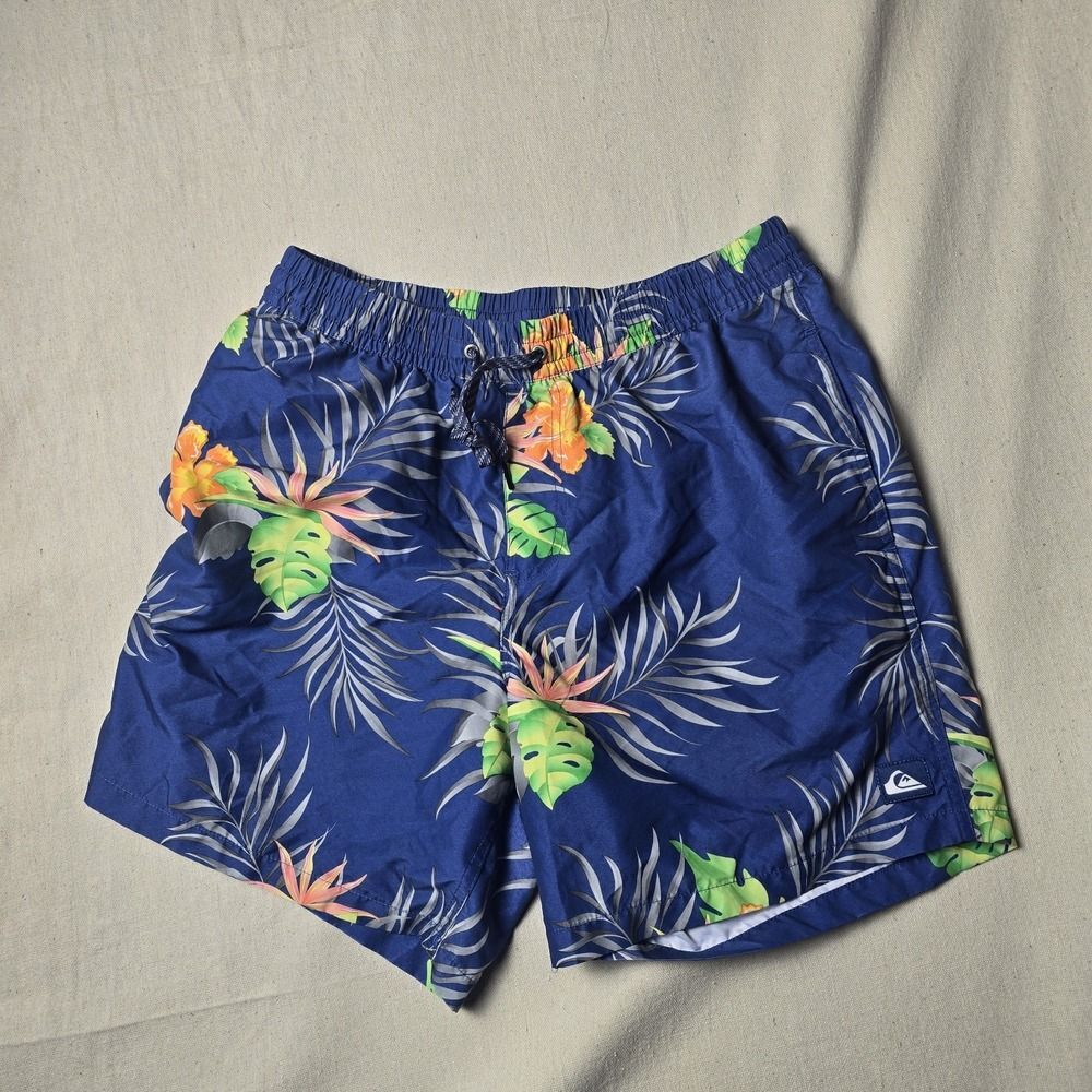 Quiksilver Board Shorts Mens‎ L Navy Hibiscus Tropical Print Beachwear
